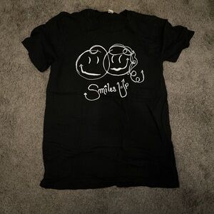 Black Graphic Tee with Smiley Faces